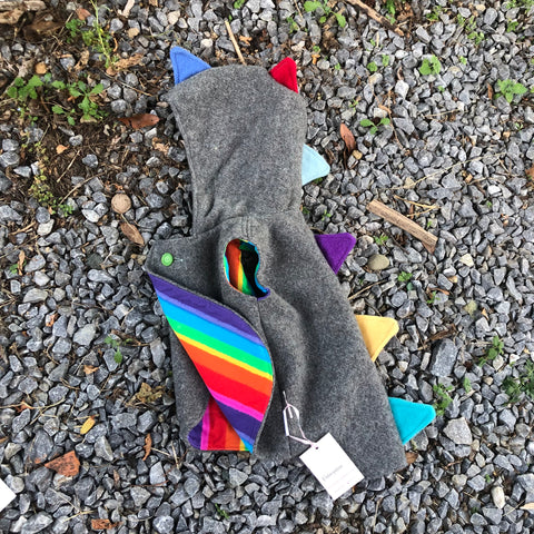 Size 0 Grey with rainbow stripe and dino spikes