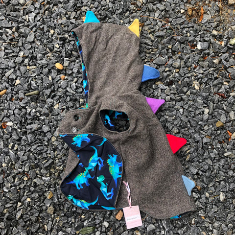Size 3 Grey with dark blue dino and rainbow spikes