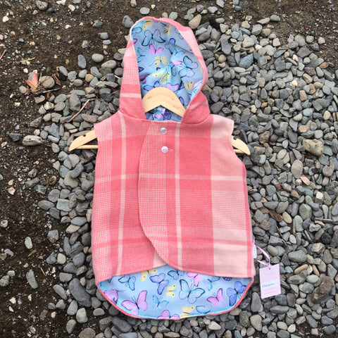 Size 4 Pink tartan with teal butterflies
