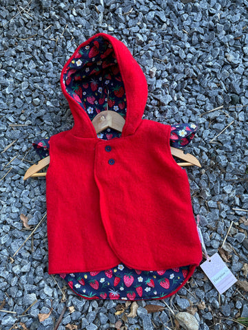 Size 0 Red with navy strawberries and frills