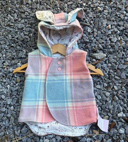 Pink, Blue and White Tartan Wool Vest