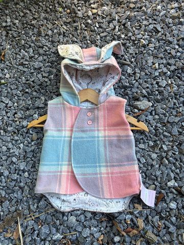 Size 2 Pink and blue pastel tartan with bunnies and bunny ears