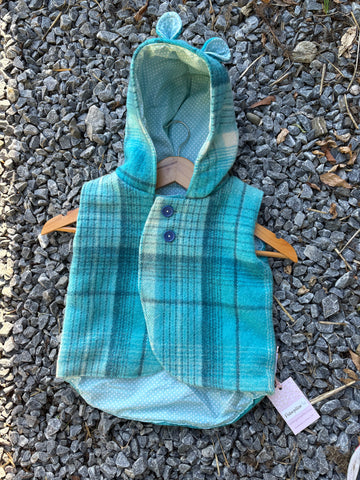 Size 1 Teal tartan with spots and teddy ears