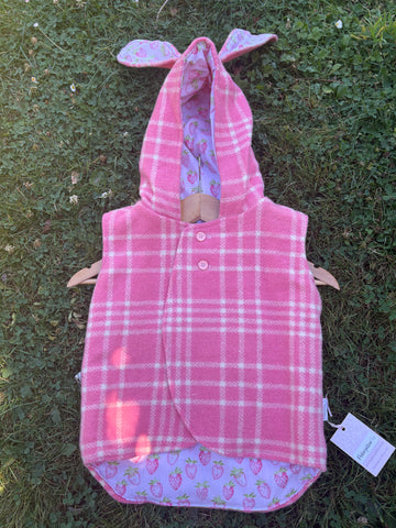 Size 5 Vibrant pink and white tartan with strawberries and bunny ears