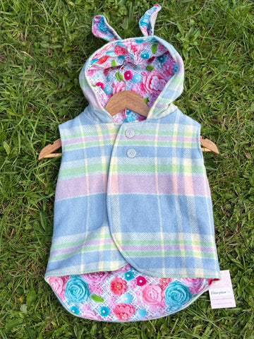 Size 4 Pastel tartan with teal and pink floral and bunny ears