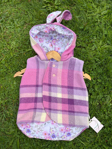 Size 2 Pink, purple and cream tartan with pink and purple floral and bunny ears