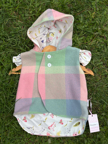 Size 2 Green, cream, blue and pink tartan with white floral and frills