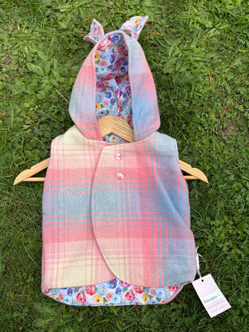 Size 1 Pink, blue and cream tartan with colourful flowers and bunny ears