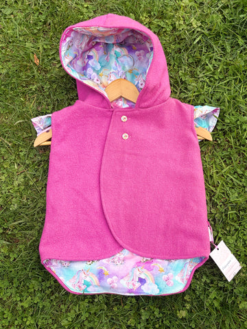 Size 4 Eggplant purple with rainbow unicorns and frills