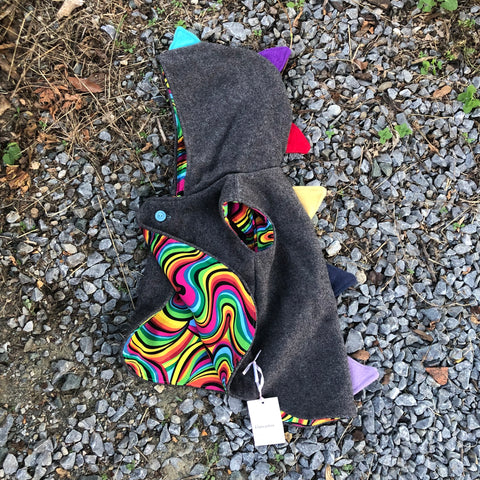 Size 2 Grey with rainbow swirl and dino spikes