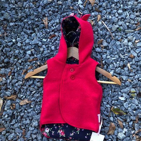 Size 0 Red with navy roses and teddy ears