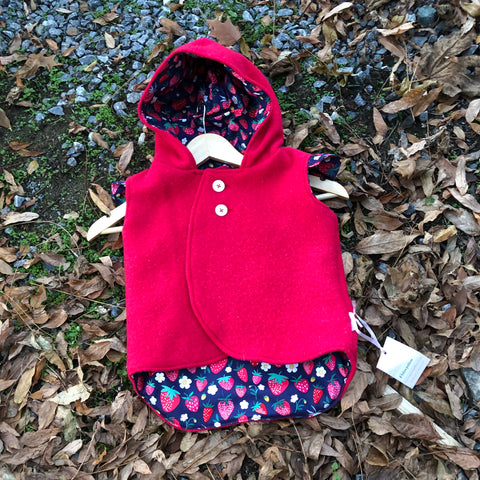 Size 2 Red with navy strawberries and frills