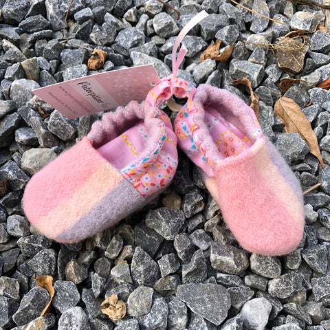 Pink, Blue and White Large Tartan Wool Slippers