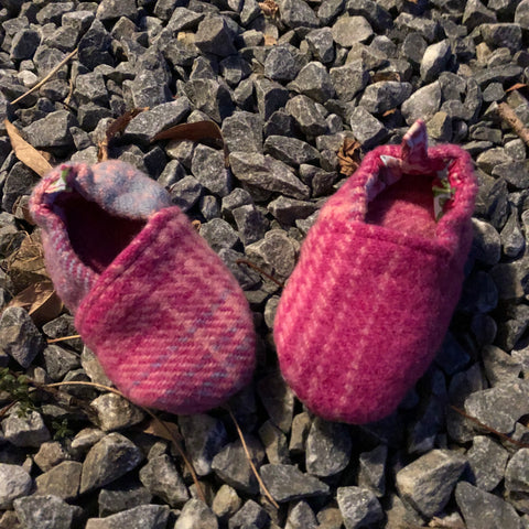 Magenta, Pink and Blue Tartan Wool Slippers